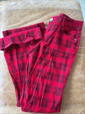 Almost Famous Red & Black Plaid Wide Leg Jeans